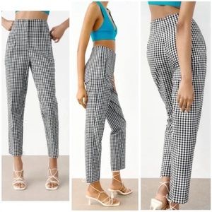 Zara High Waisted Gingham Trousers
